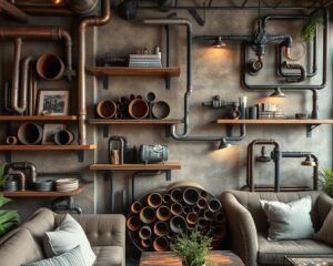 Decoração industrial com tubos metálicos reciclados