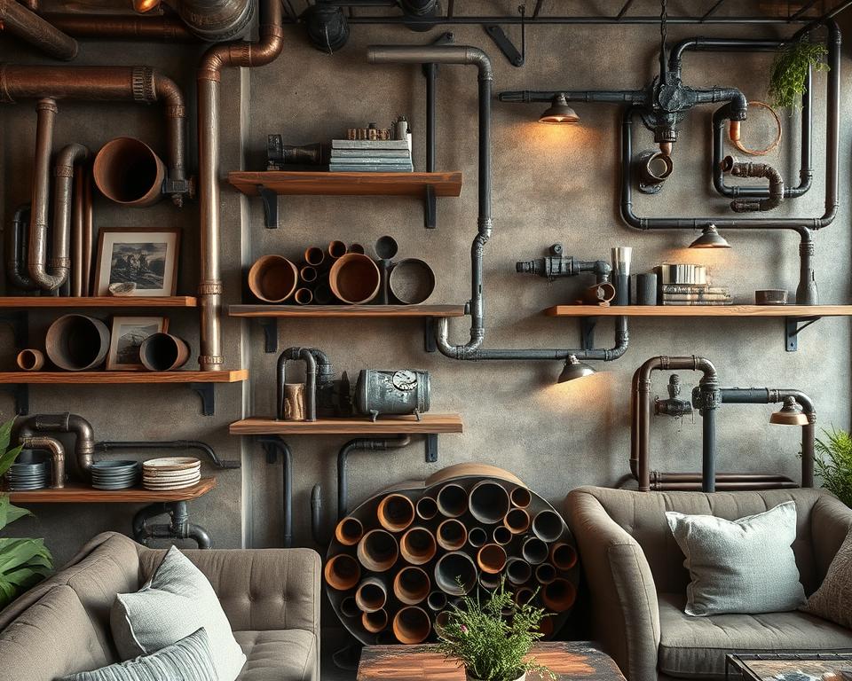 Decoração industrial com tubos metálicos reciclados