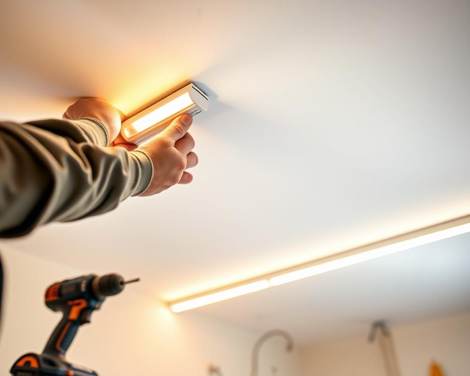 Instalação de trilhos de LED no gesso