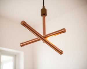 Luminária pendente minimalista feita com canos de cobre
