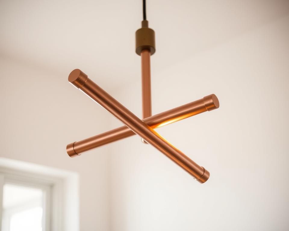 Luminária pendente minimalista feita com canos de cobre