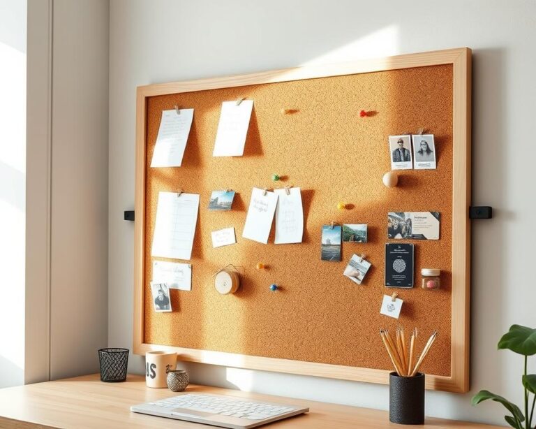 Quadro pinboard de cortiça: crie apoio para home office compacto