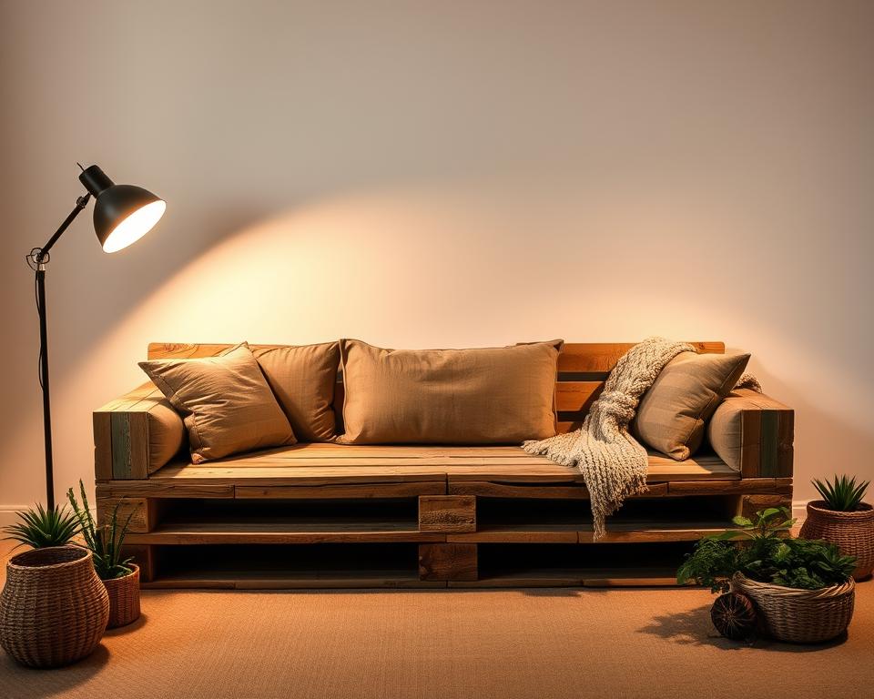 Reforma DIY: transforme pallets em sofá rústico para sala pequena