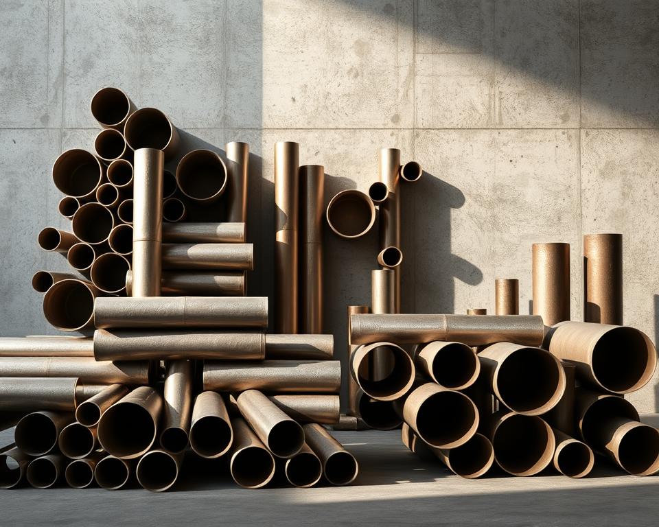 decoração com tubos metálicos reciclados