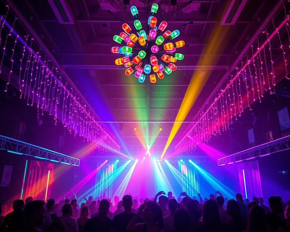ideias criativas com luzes RGB para festas