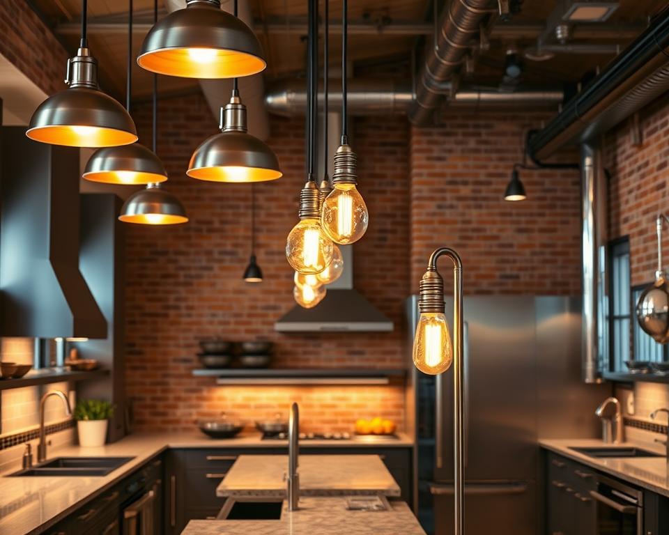 luminárias industriais para cozinha gourmet