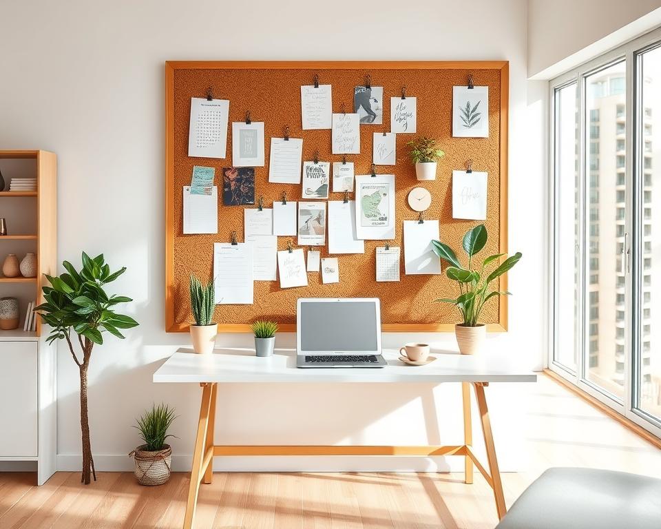 organização com quadro pinboard