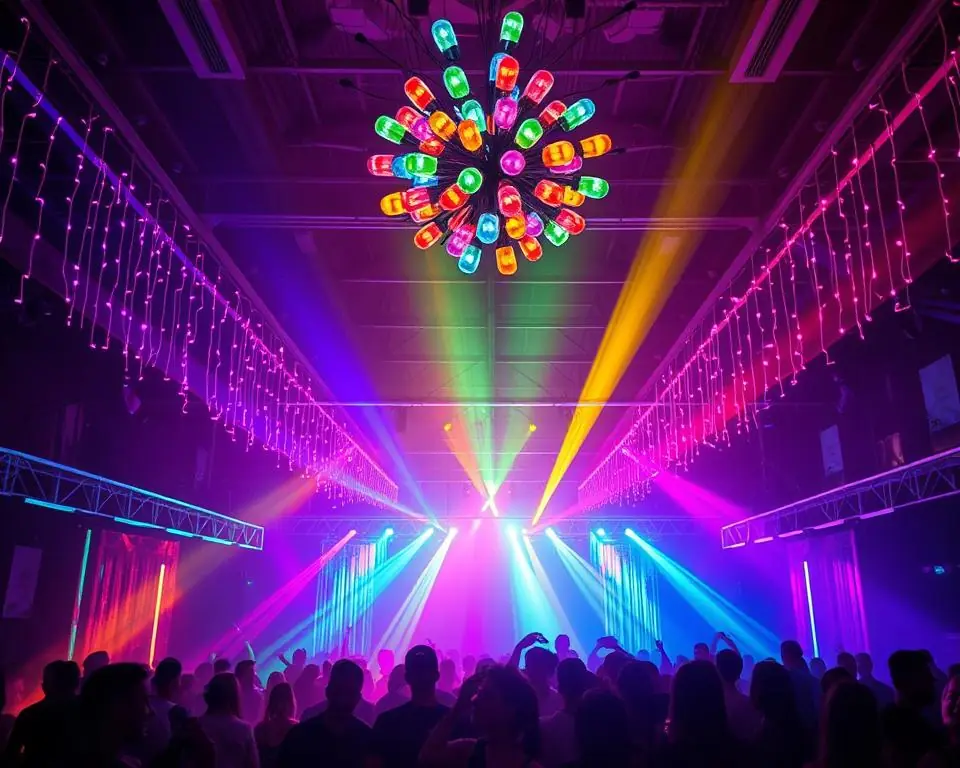 ideias criativas com luzes RGB para festas